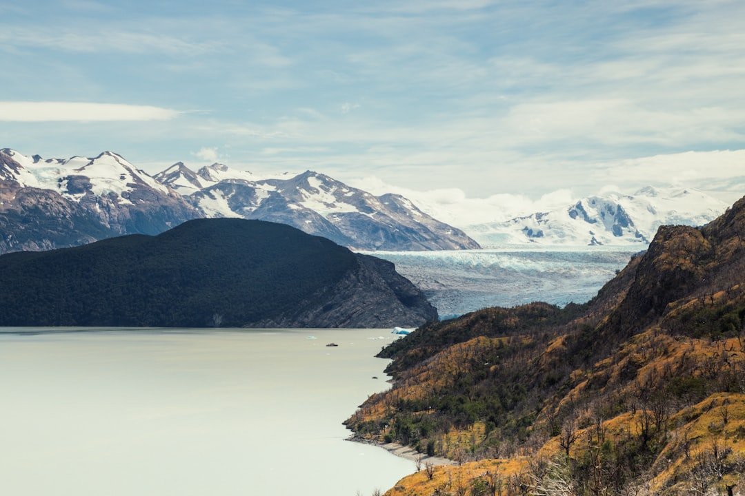Grey Glacier flowing between mountains in Torres del Paine National Park